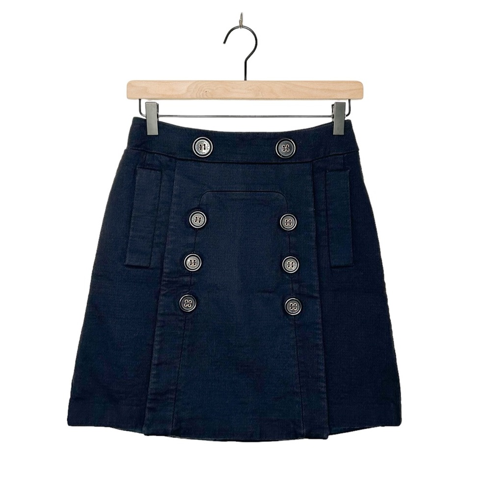BCBGMaxazria Penny‎ Mini Skirt Navy Blue Nautical Button Front Skirt